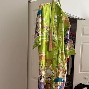Vibrant SILKGreen Kimono Robe